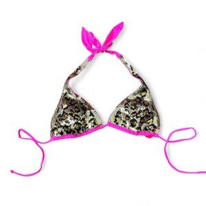 Pink Victoria's Secret leopard print halter bikini top size medium